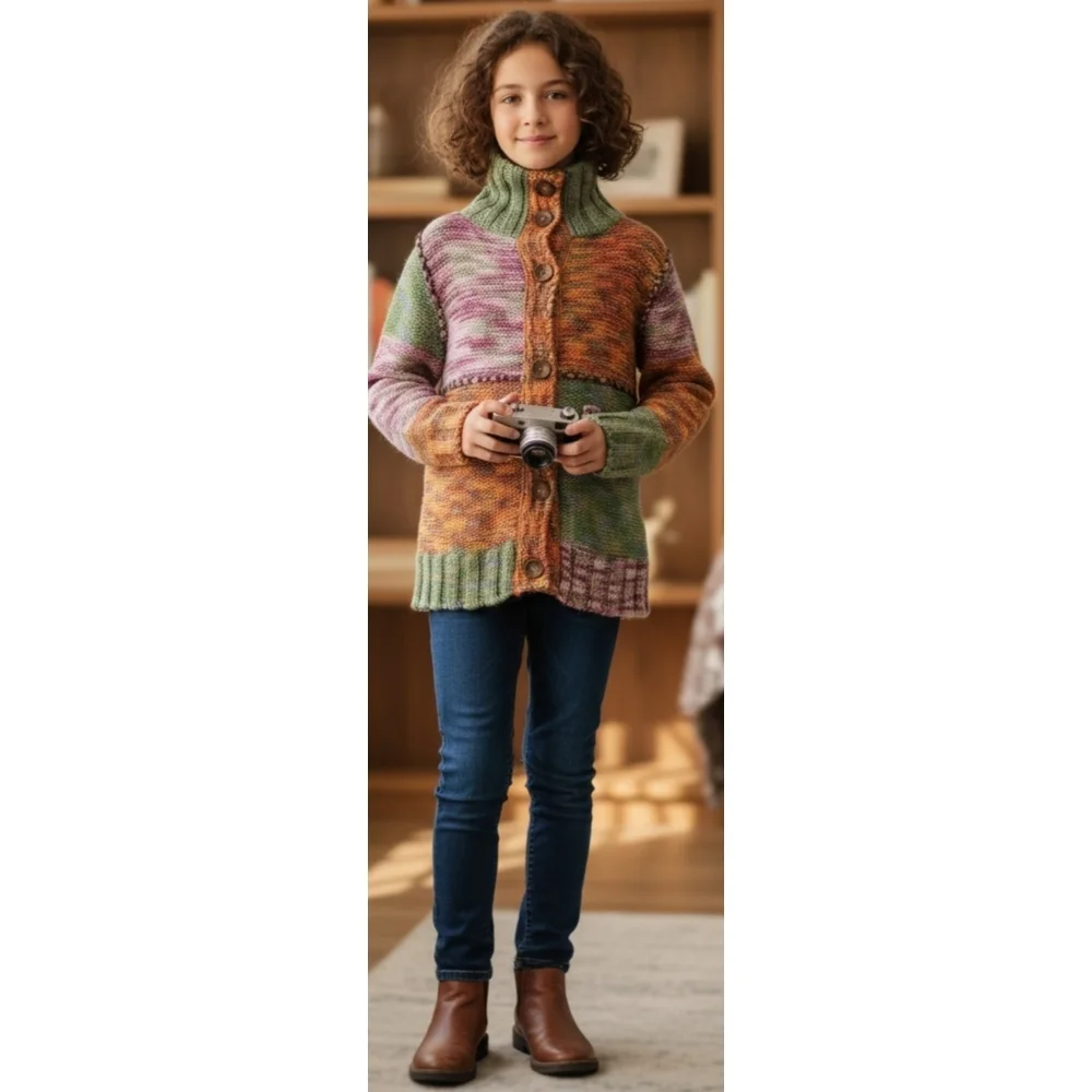 The Children's Place Girls' Multicolor Patchwork Style Knitted Cardigan